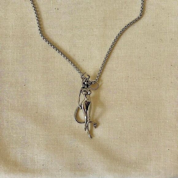 Other - y2k silver heavy metal punk grunge emo devil girl pendant necklace
